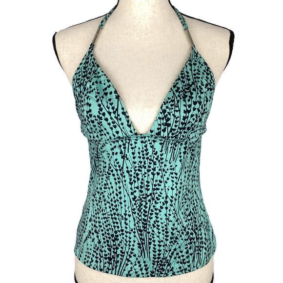 Victoria Secret Swim Tankini Top Teal Green Vine Print Halter Womens Sz 34C - Picture 5 of 13